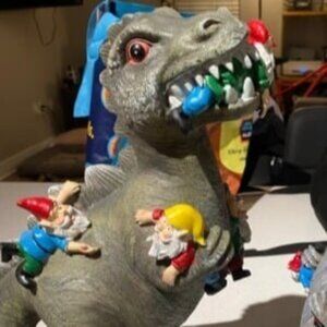 Dinosaur Eating Gnomes Garden Decor, Art for Garden Decor, Outdoor Statue